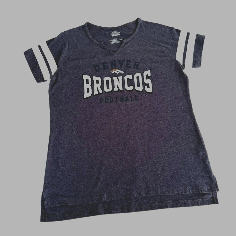 Majestic Denver Broncos NFL Womens M Blue V-Neck Tshirt Football Short Sleeve
